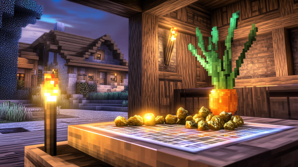 Golden carrot crafting recipe in Minecraft used for breeding horses