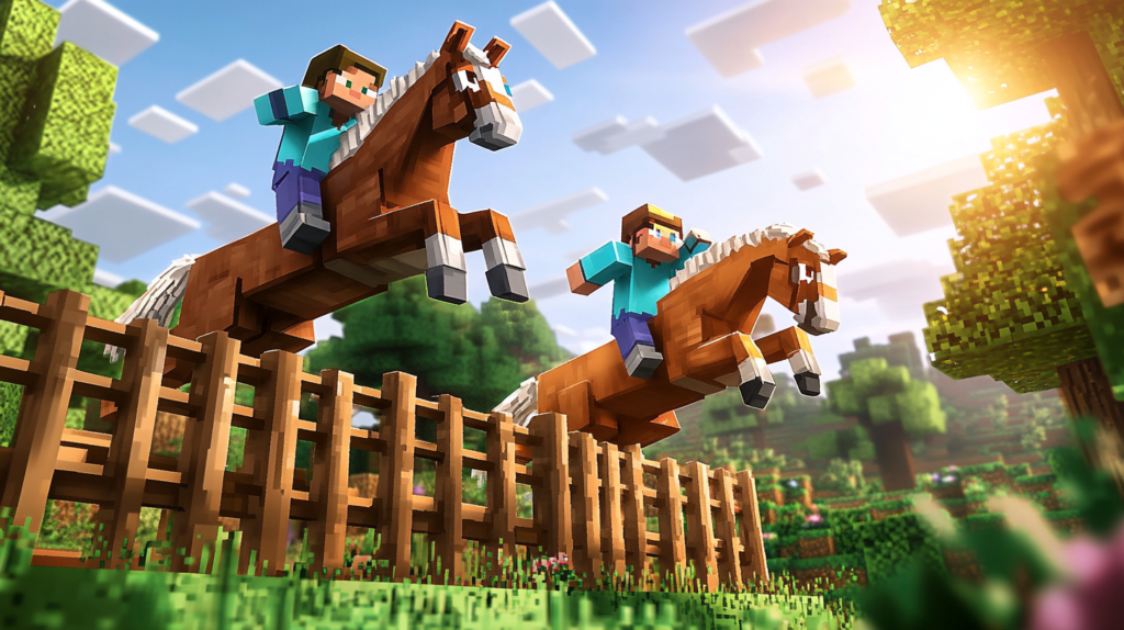 Minecraft horse jump strength comparison showing different stat levels between two bred horses