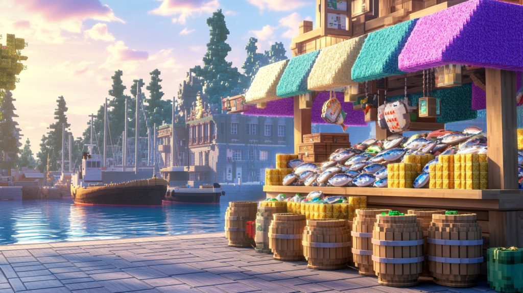 Selling fish in the PyroFishingPro fish shop for in-game money